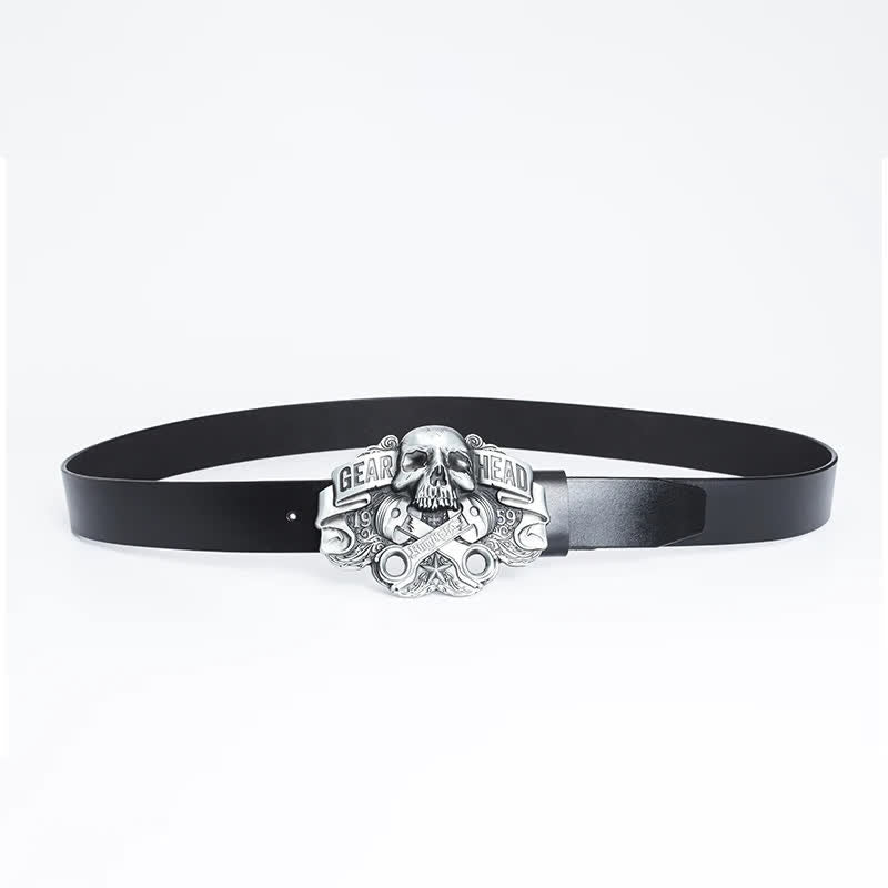 Cinturón de cuero estilo punk con diseño de calavera para hombre