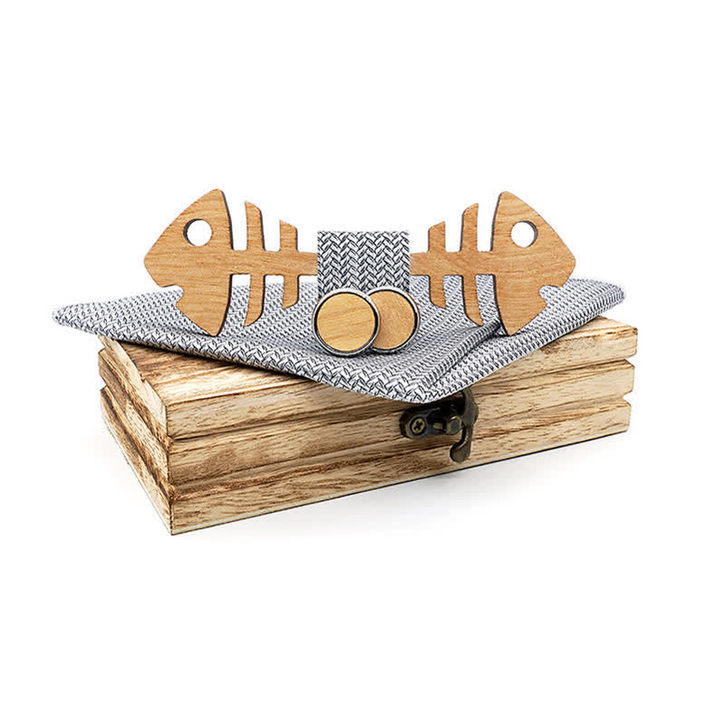 Juego de 3 pajaritas de madera con diseño de espina de pescado para hombre