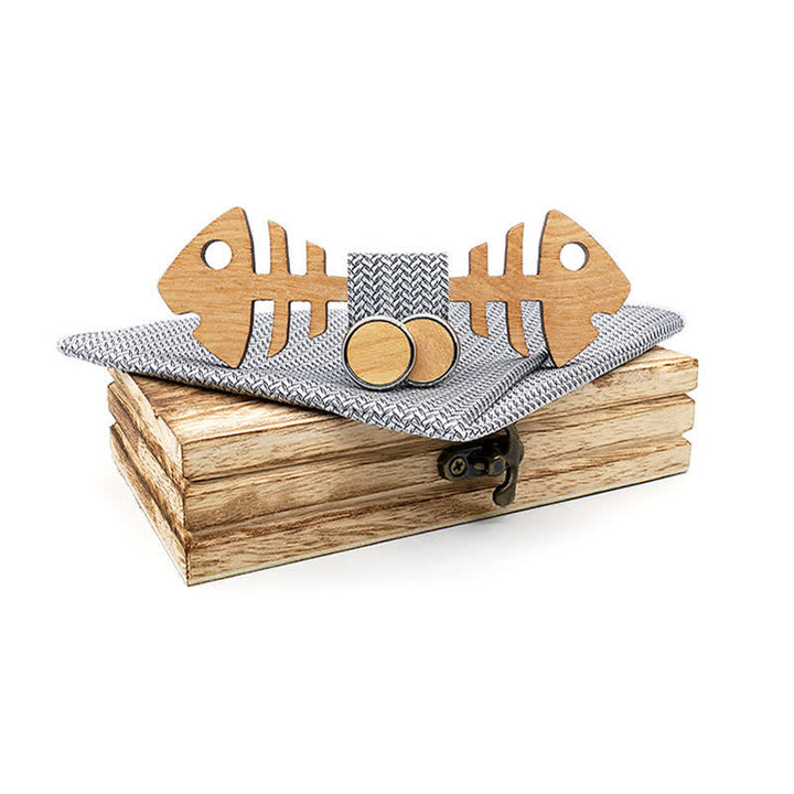 Juego de 3 pajaritas de madera con diseño de espina de pescado para hombre