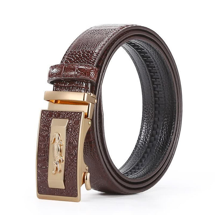 Cinturón de piel con hebilla automática y diseño de cocodrilo para hombre