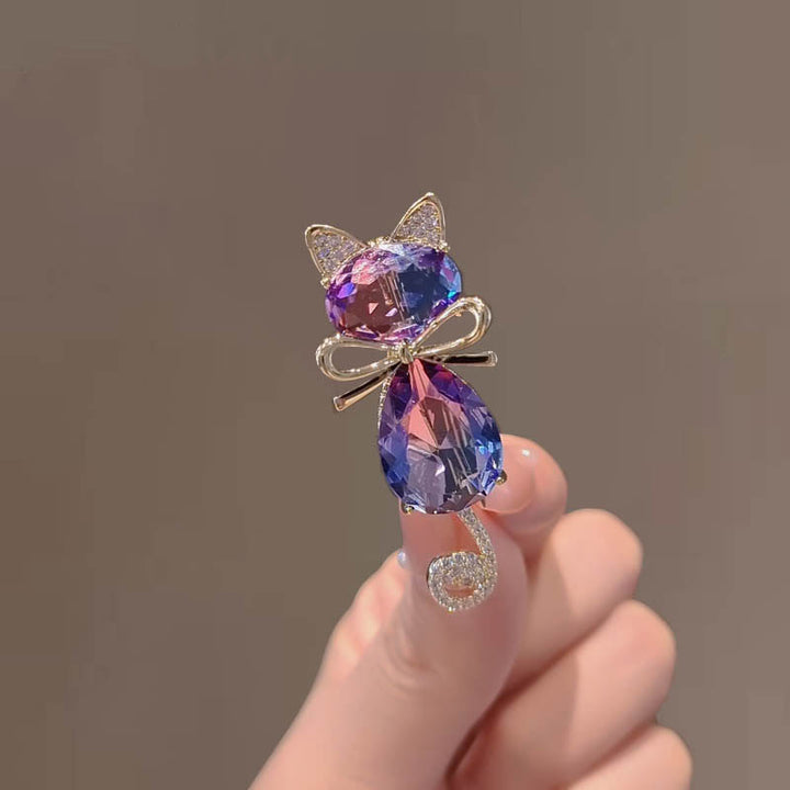 Broche de diamantes de imitación con forma de gatito para mujer