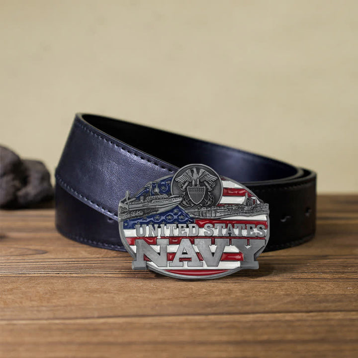 Cinturón de cuero con hebilla militar de la Marina de EE. UU. para hombre, hecho a mano