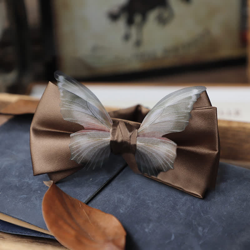 Conjunto de pajarita y pañuelo de bolsillo de organza vintage con mariposas para hombre