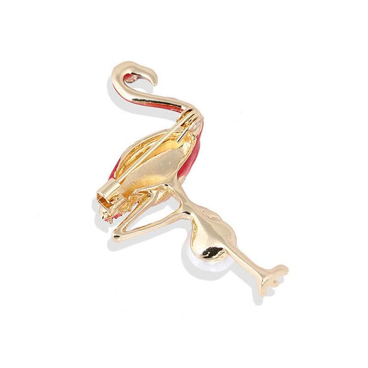 Broche de mujer con flamenco esmaltado y perla