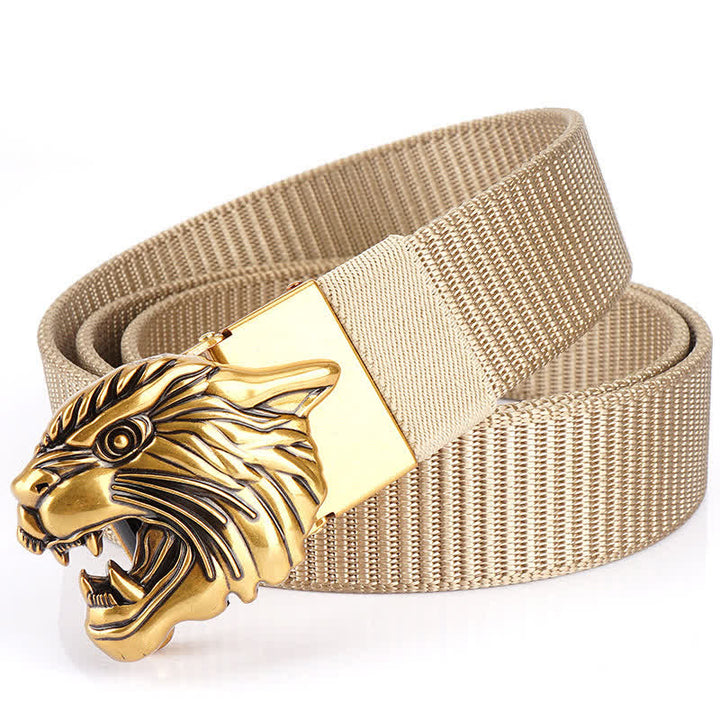 Cinturón de nailon con cabeza de tigre rugiente para hombre