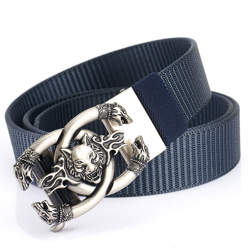 Cinturón de nailon con diseño de lobos feroces en llamas para hombre