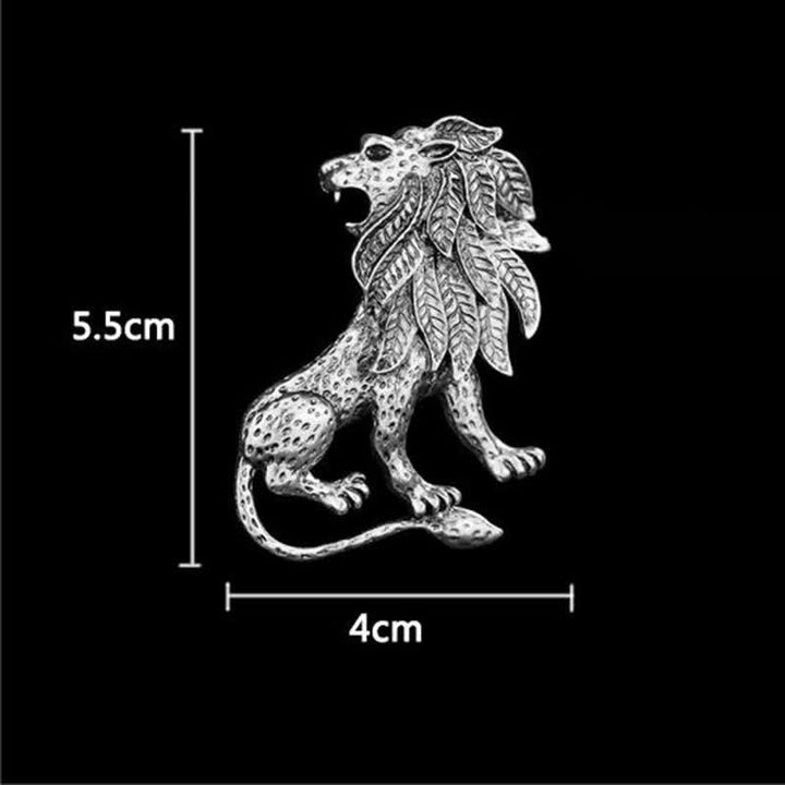 Broche de león retro antiguo para hombre