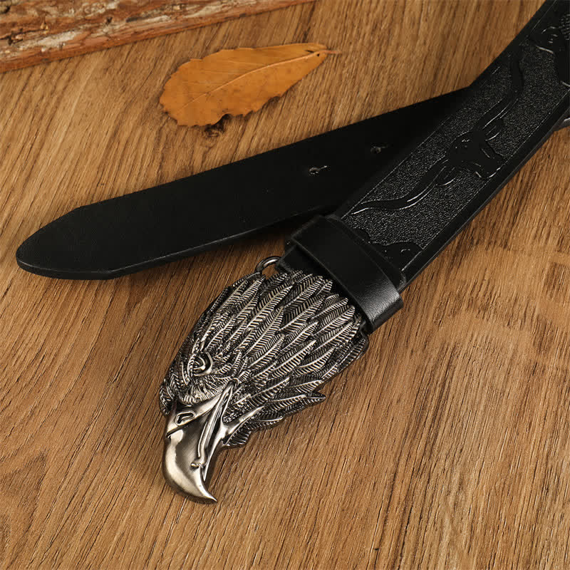 Cinturón de cuero estilo occidental con cabeza de águila y buitre realista para hombre