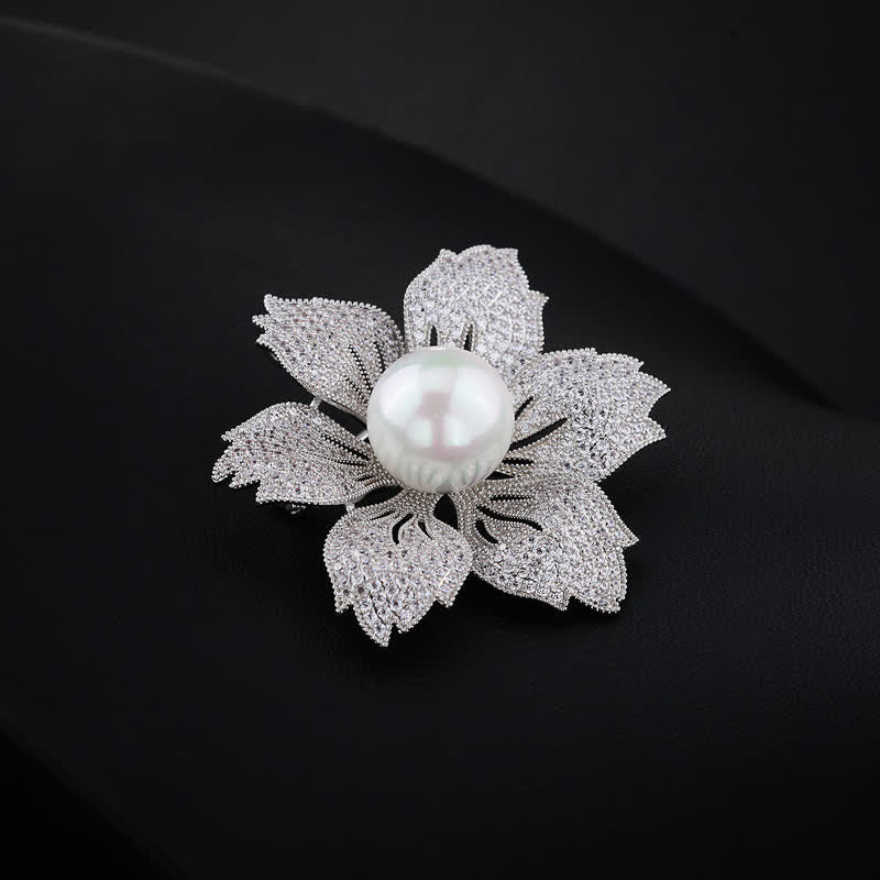 Broche de Bauhinia de lujo con perlas brillantes para mujer