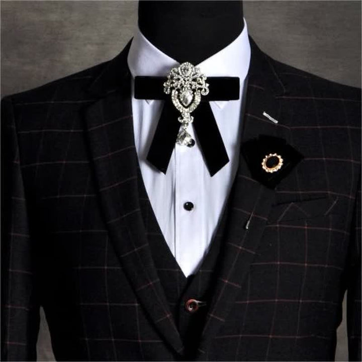 Juego de 2 broches de terciopelo con diamantes de imitación