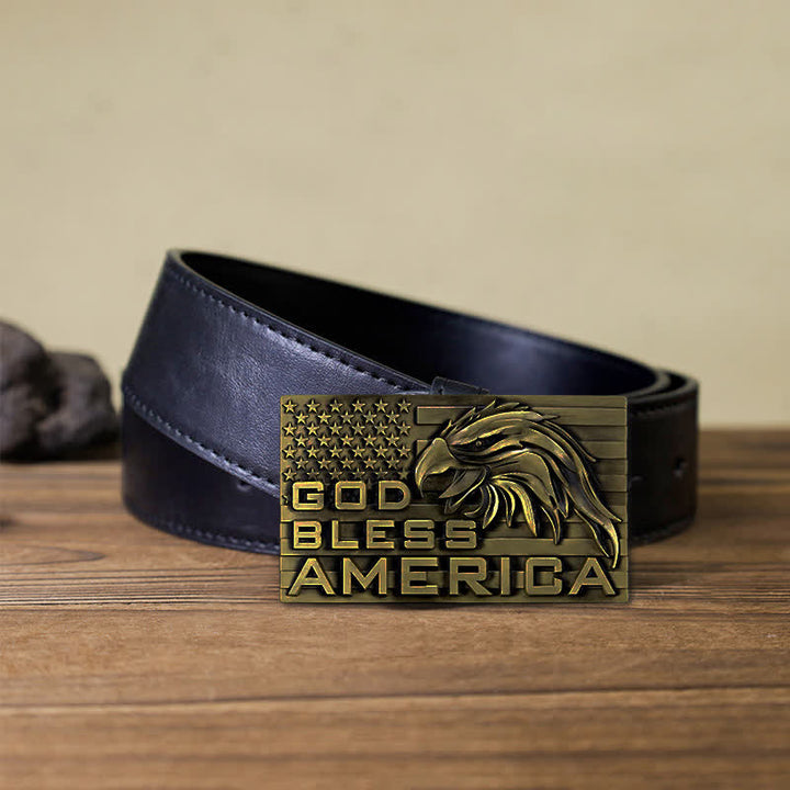 Cinturón de cuero con hebilla de águila God Bless America para hombre, hecho a mano