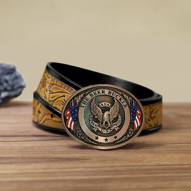 Cinturón de cuero con hebilla para hombre, diseño creativo con bandera de EE. UU. UU. y aguila