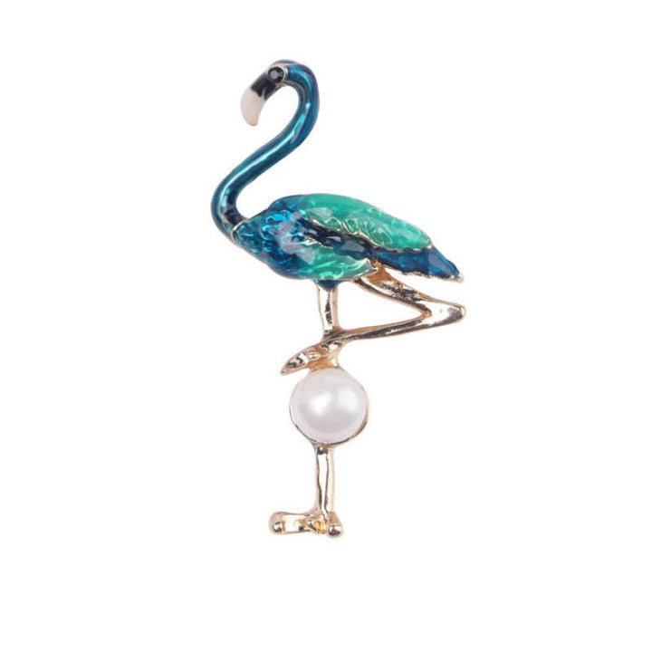 Broche de mujer con flamenco esmaltado y perla