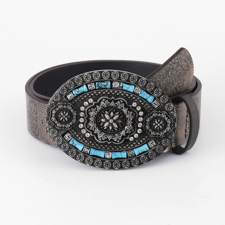 Cinturón de cuero con decoración floral en turquesa bohemia para hombre