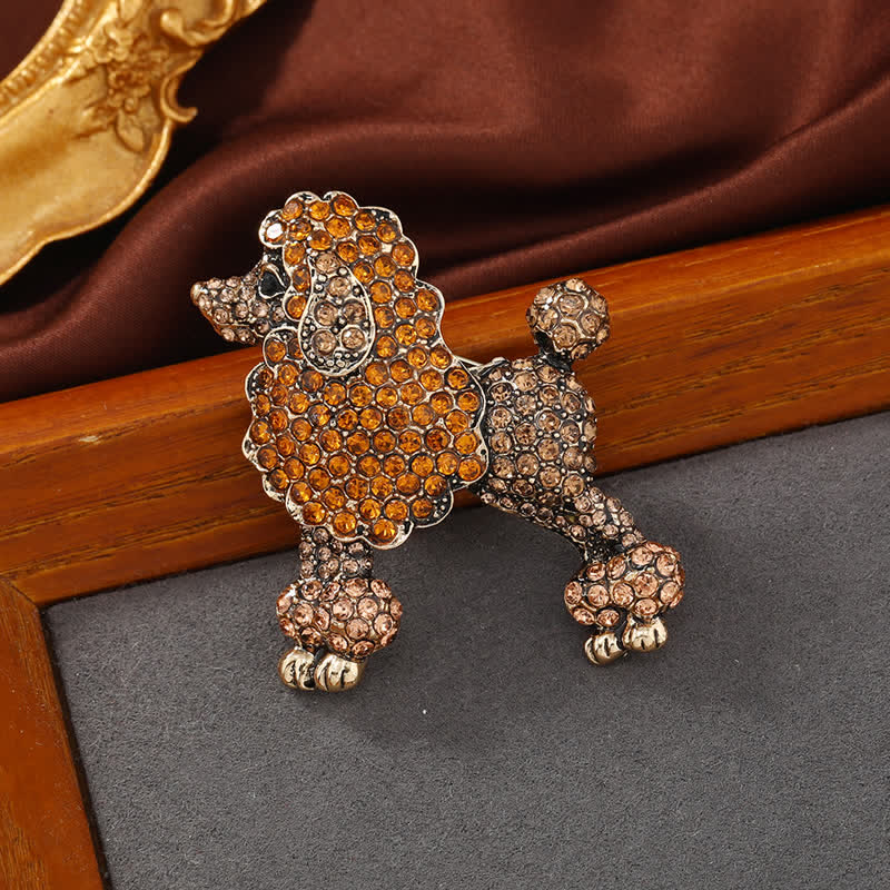 Broche de perro caniche con diamantes de imitación para mujer