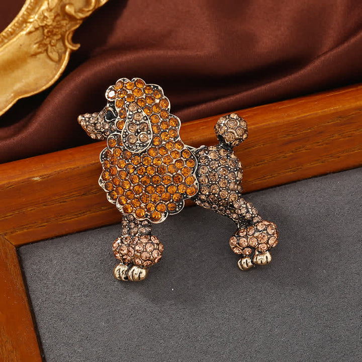 Broche de perro caniche con diamantes de imitación para mujer