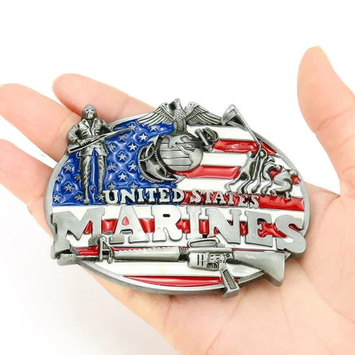 Cinturón de cuero con hebilla de marines estadounidenses para hombre, hecho a mano