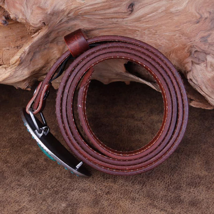 Cinturón unisex de piel de ágata de jade y turquesa rosa tallada