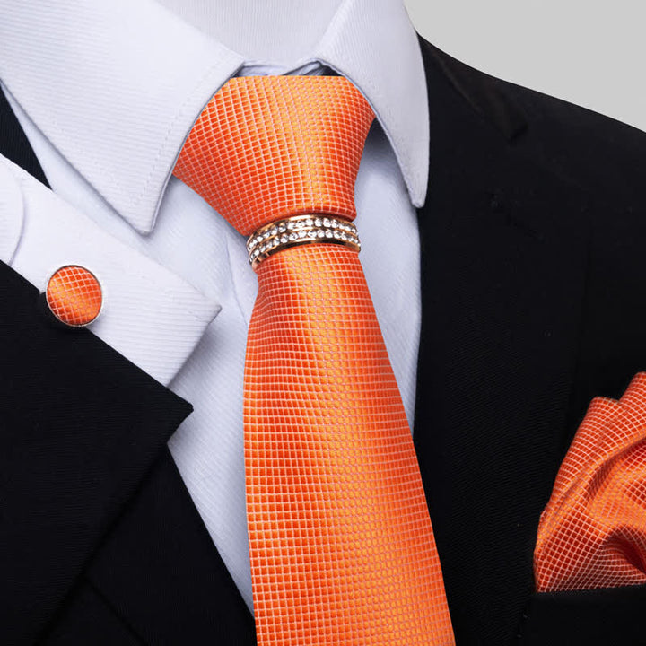 Juego de 4 corbatas de cuadros micro para hombre con anilla para corbata