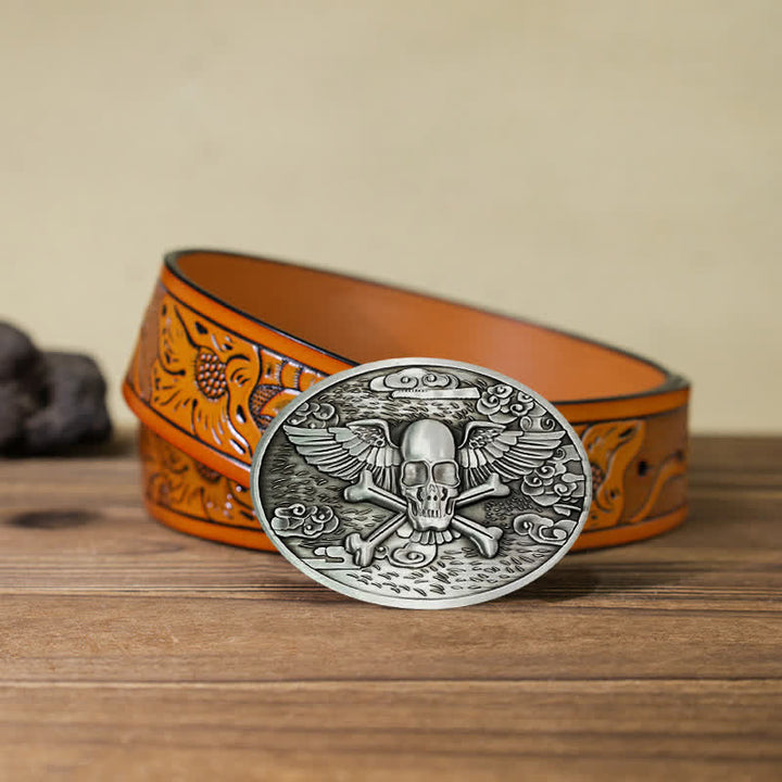 Cinturón de cuero con hebilla para hombre, con diseño creativo de calavera y ángel, para llevar cerveza