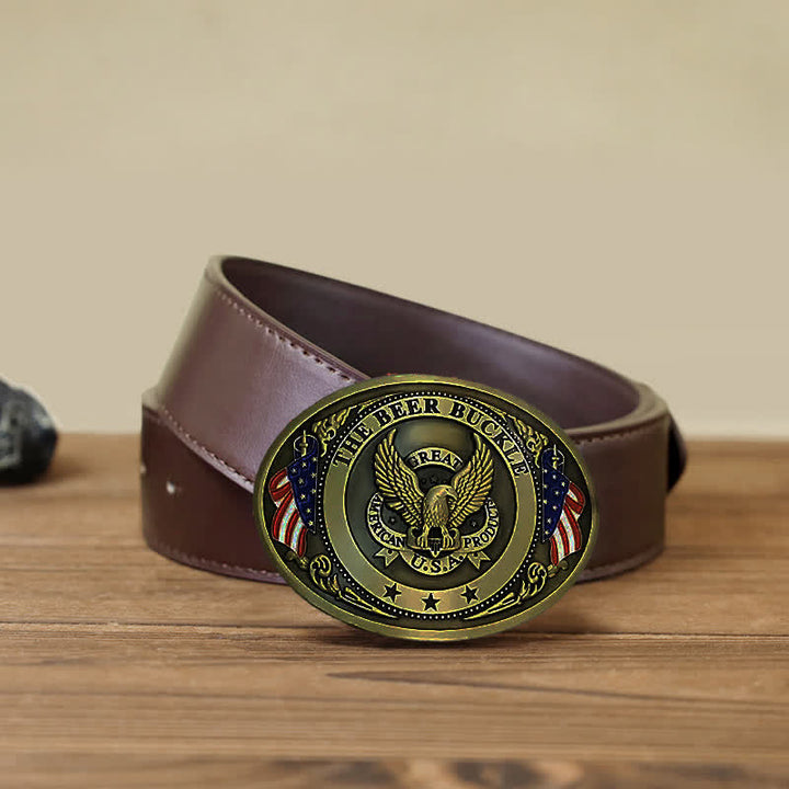 Cinturón de cuero con hebilla para hombre, diseño creativo con bandera de EE. UU. UU. y aguila