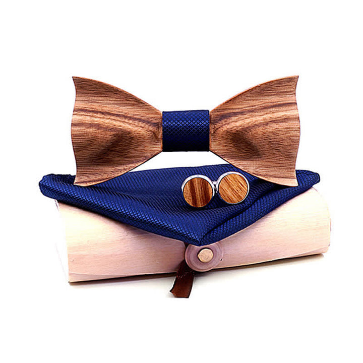 Juego de 3 pajaritas clásicas de madera sencillas para hombre