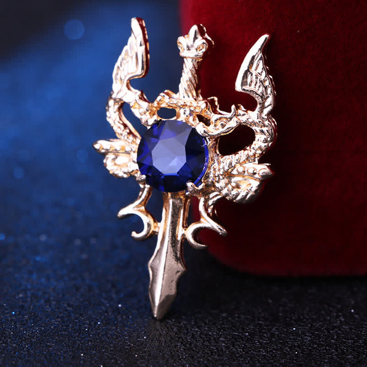 Broche de espada de dragón con gema retro para hombre