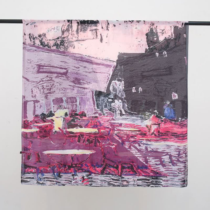 Bufanda fina tipo chal primaveral con pintura al óleo para mujer