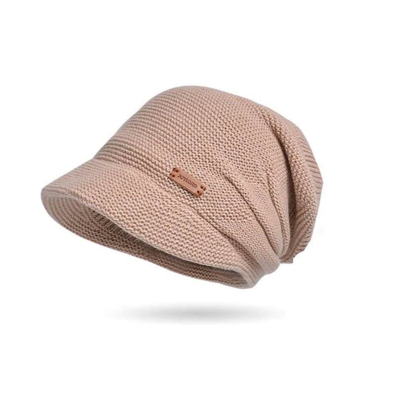 Gorro de punto de ala ancha con parche de letras para mujer