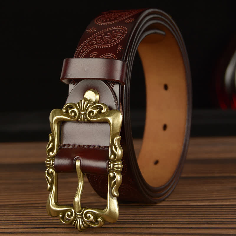 Cinturón de cuero decorativo con diseño floral retro para mujer