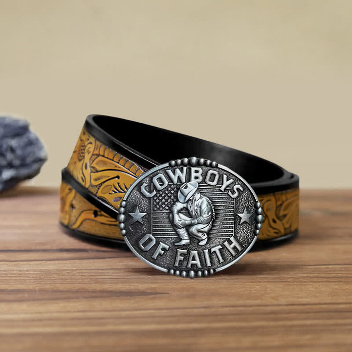 Cinturón de cuero con hebilla Cowboys Of Faith para hombre, hecho a mano