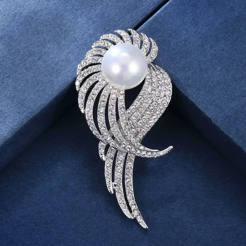 Broche de perlas y plumas con alas de ángel para mujer