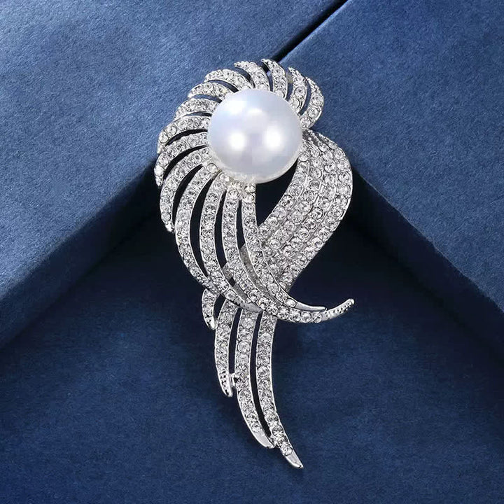 Broche de perlas y plumas con alas de ángel para mujer