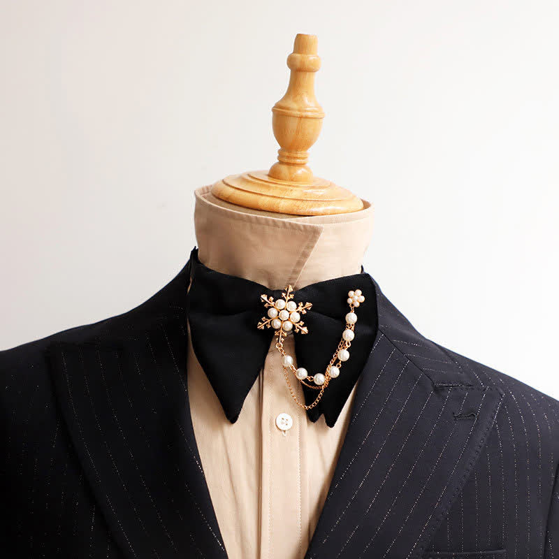 Pajarita de terciopelo con cadena de perlas y copos de nieve para hombre