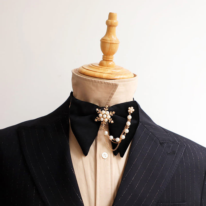 Pajarita de terciopelo con cadena de perlas y copos de nieve para hombre