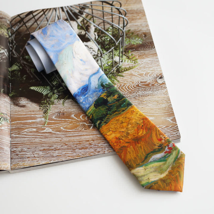 Corbata de hombre con pintura al óleo de campo de trigo