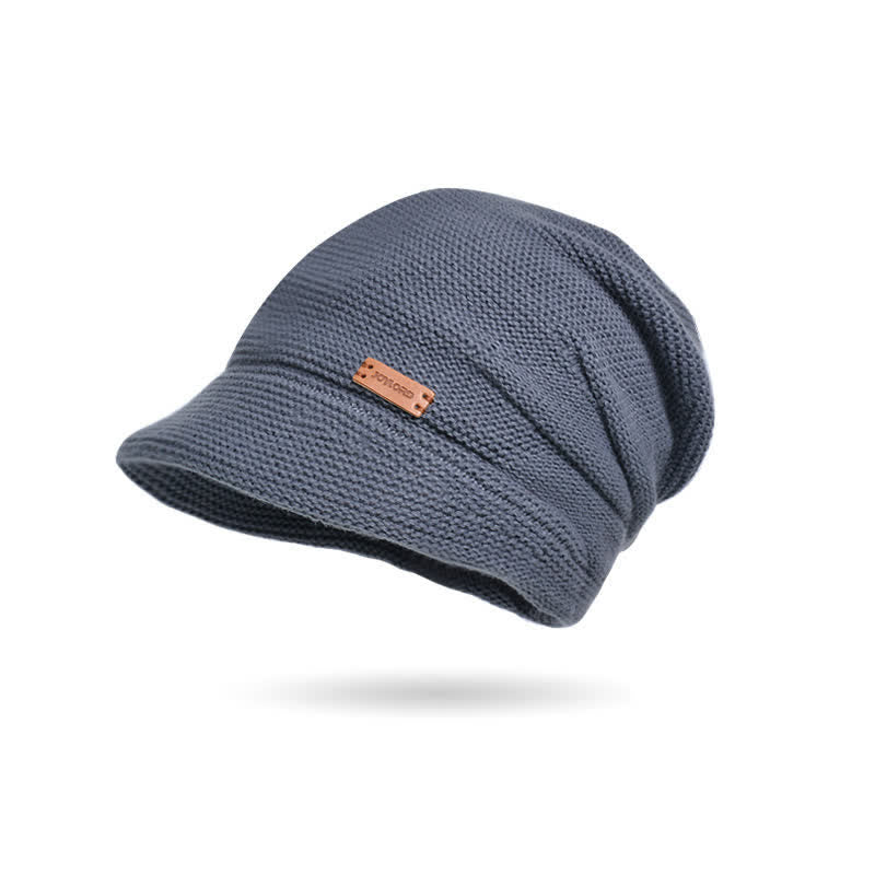 Gorro de punto de ala ancha con parche de letras para mujer
