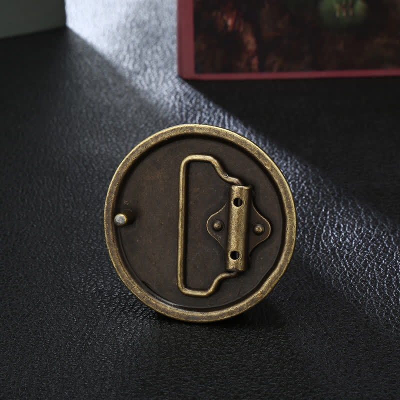 Cinturón de cuero con hebilla de bronce antiguo y diseño de unicornio místico para hombre