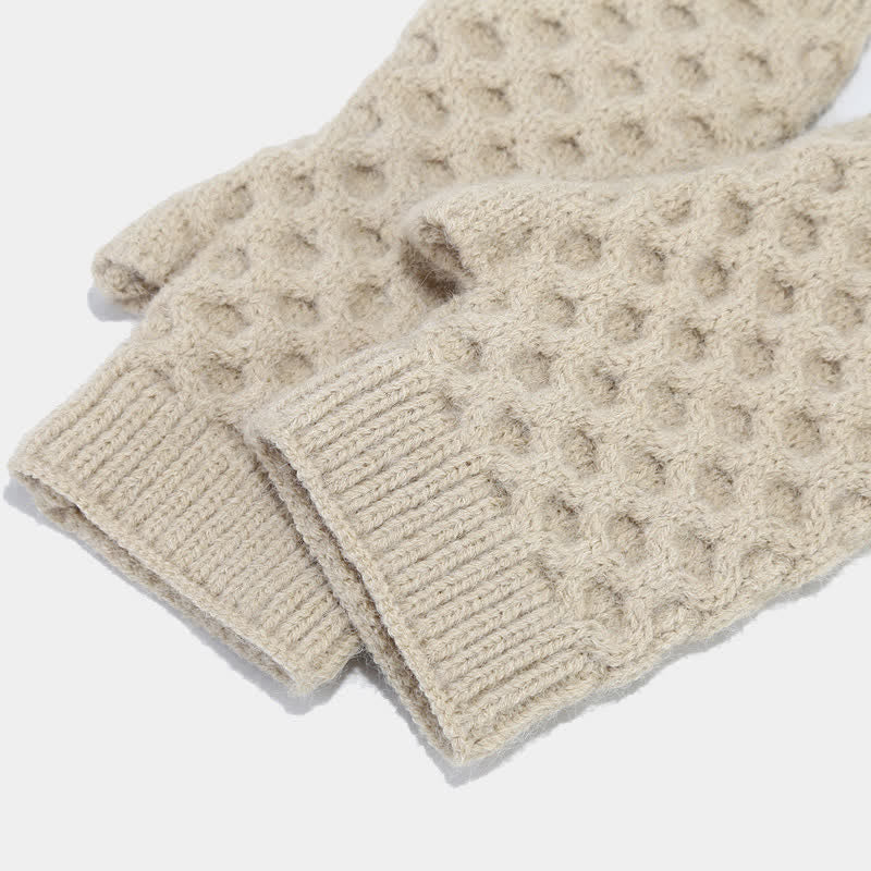 Conjunto de 3 guantes y gorro de punto cruzado para mujer