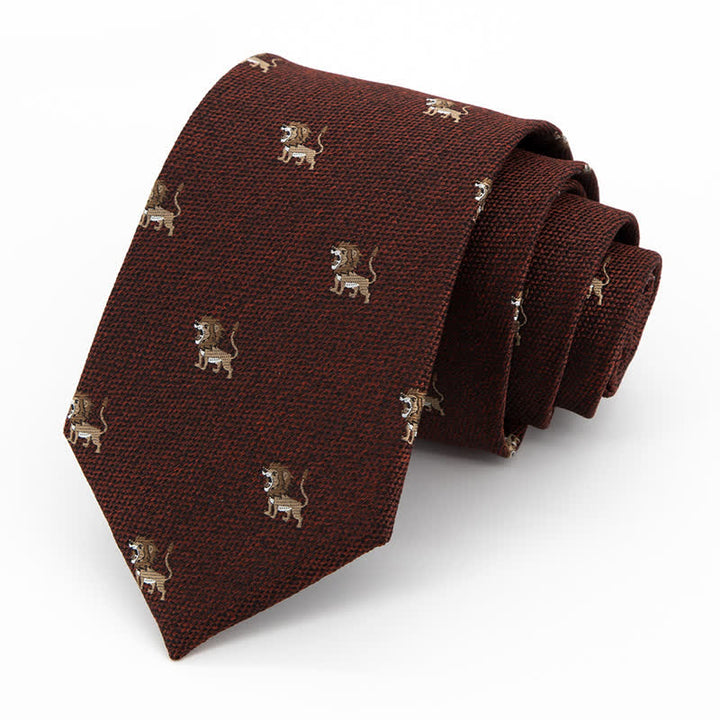 Corbata de hombre con dibujo de león y cazador de animales