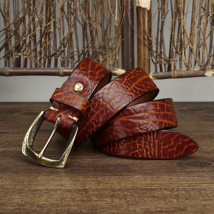 Cinturón de cuero con estampado retro de piel de yak para hombre