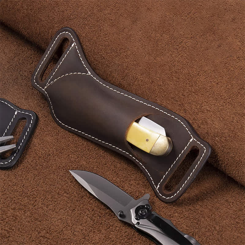 Funda de cuero para cinturón con funda para cuchillos plegable Curve