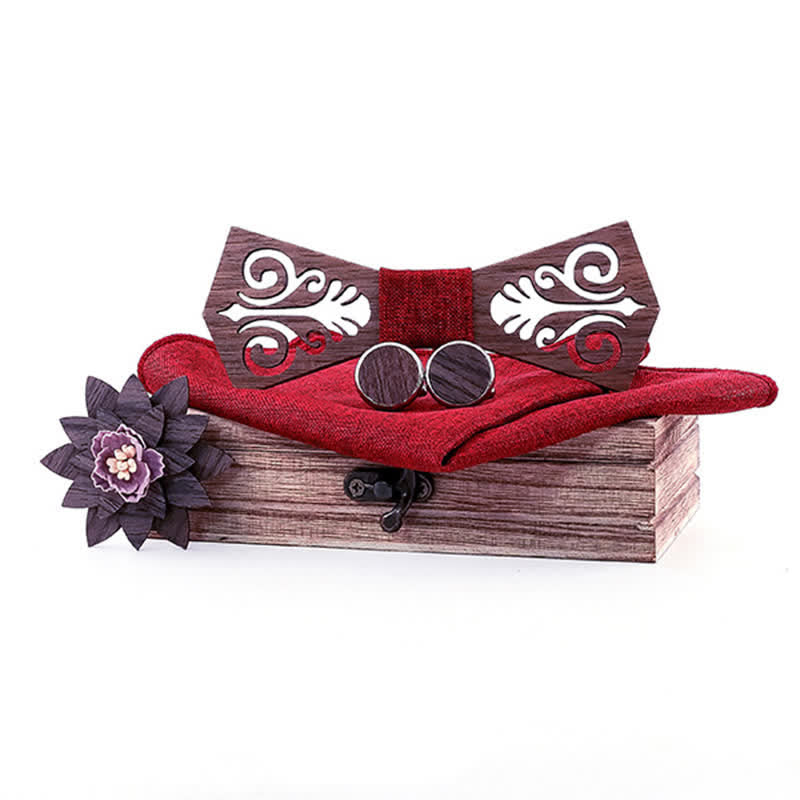 Juego de 4 pajaritas de madera con diseño de flores huecas para hombre
