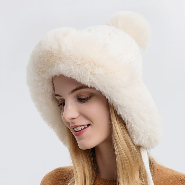 Gorro de punto grueso y cálido con tres pompones para mujer