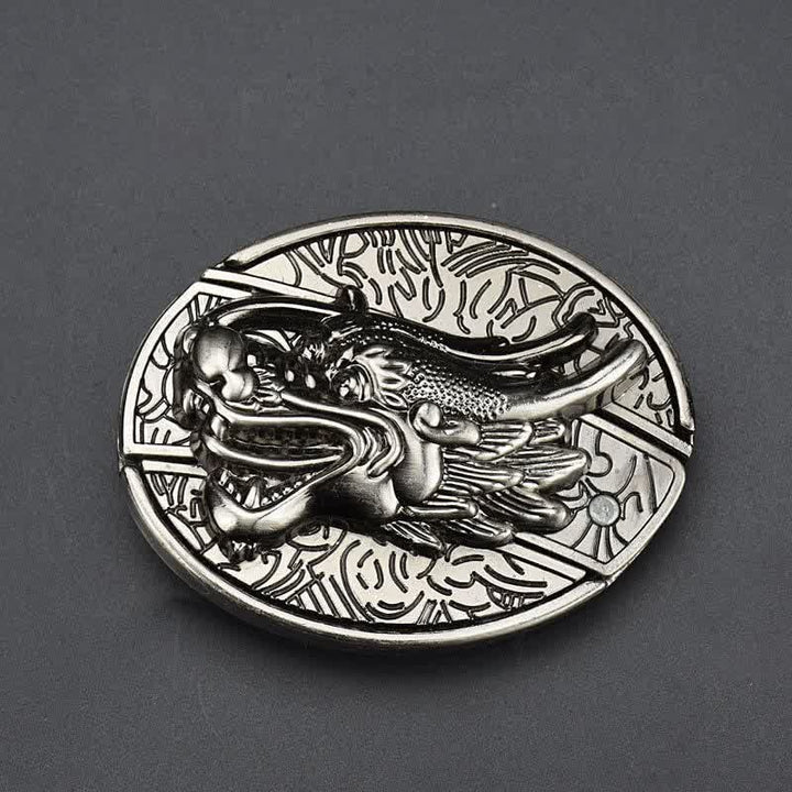 Cinturón de cuero vintage con dragón 3D para hombre con navaja plegable