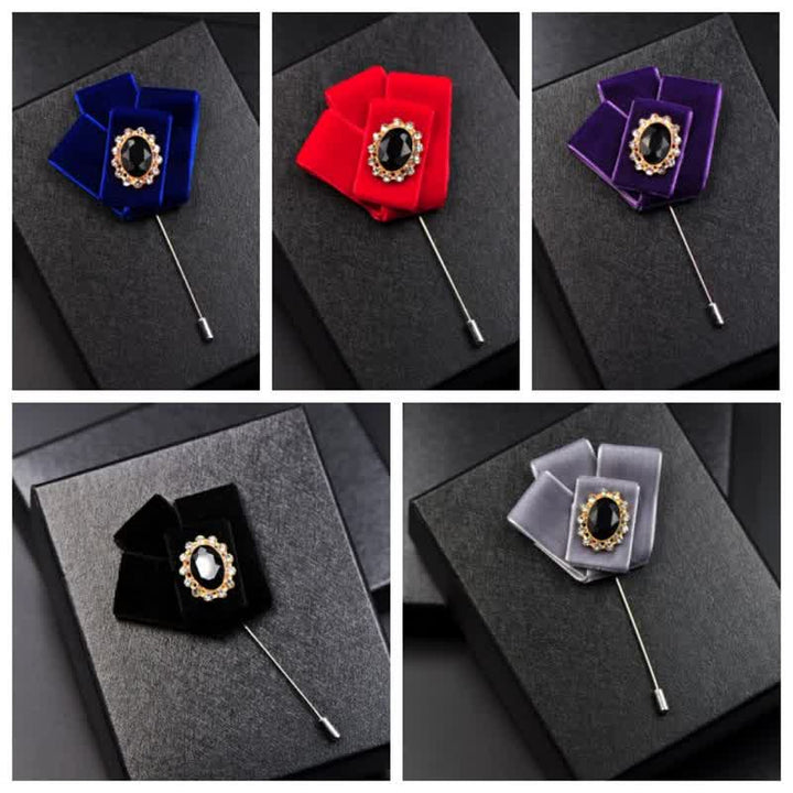 Juego de 2 broches de terciopelo con diamantes de imitación