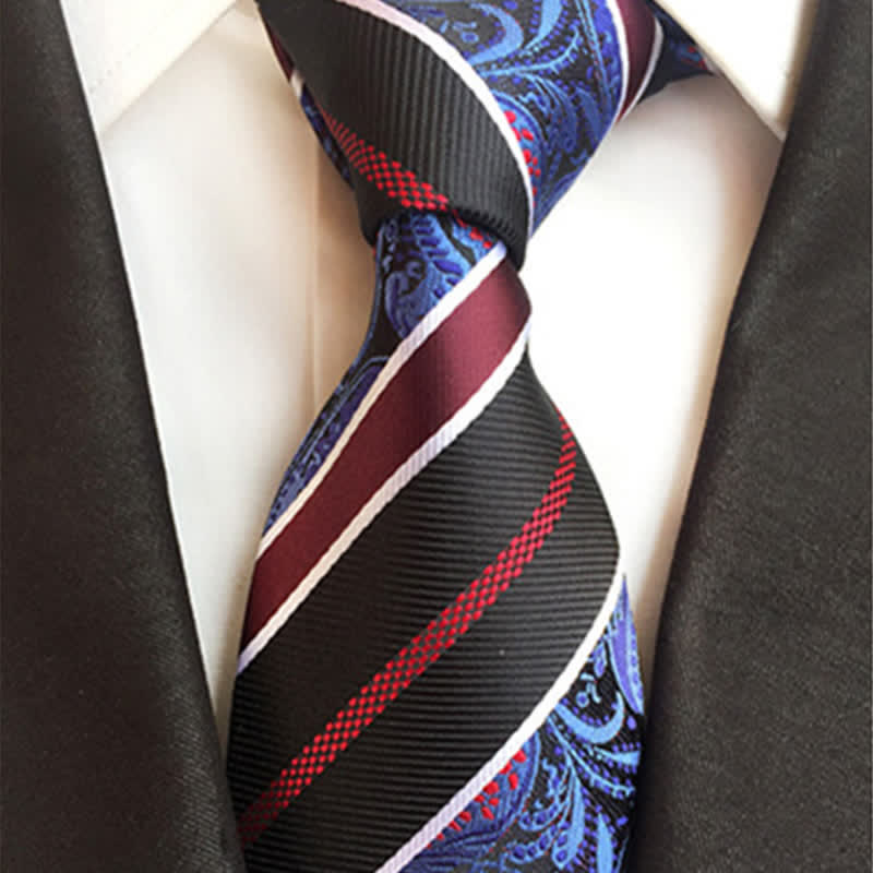 Corbata de rayas con estampado de cachemira para hombre en azul marino y negro