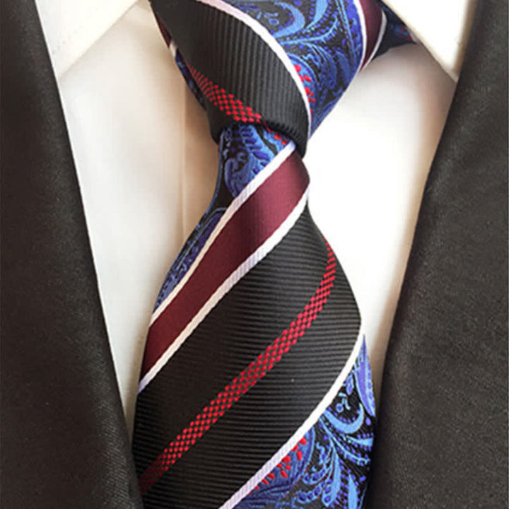 Corbata de rayas con estampado de cachemira para hombre en azul marino y negro