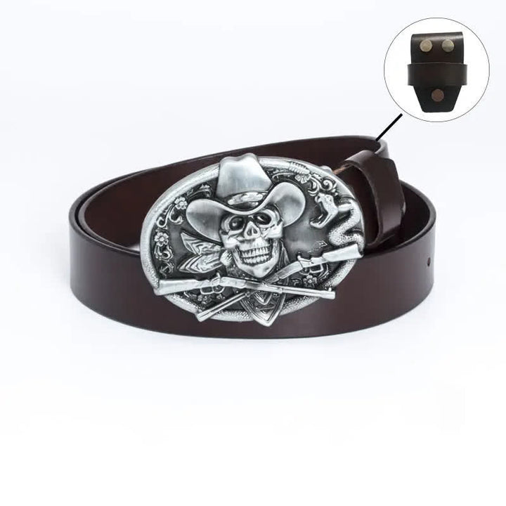 Cinturón de cuero con calavera pirata y pistolas cruzadas para hombre