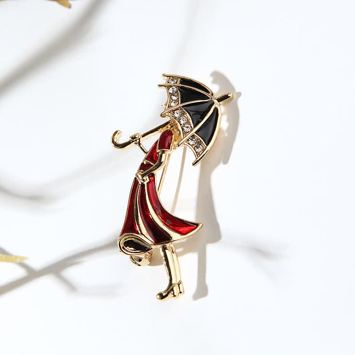 Precioso broche de mujer con forma de paraguas rojo